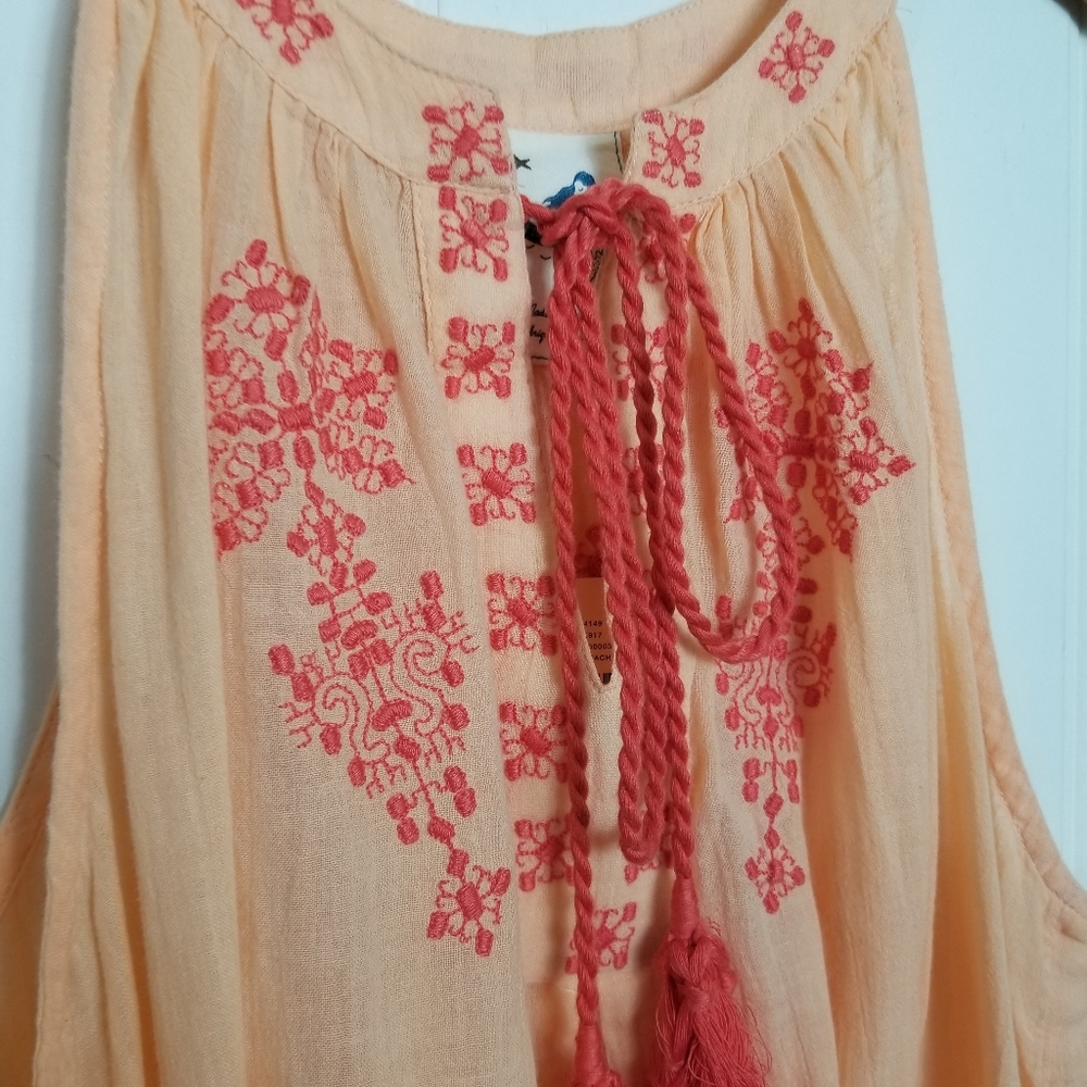 Anthro Mermaid Desert Rose Peach Embroidered Beach Tunic Cover Up NWT Size M - Picture 5 of 16